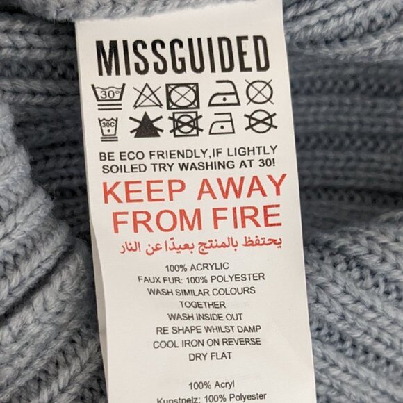 Women's MISSGUIDED, Short Cropped Blue Button Cardigan Sweater, Faux Fur; Size 6 - Picture 5 of 5